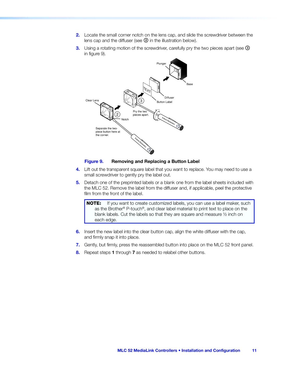 Extron electronic MLC 52 manual Removing and Replacing a Button Label 
