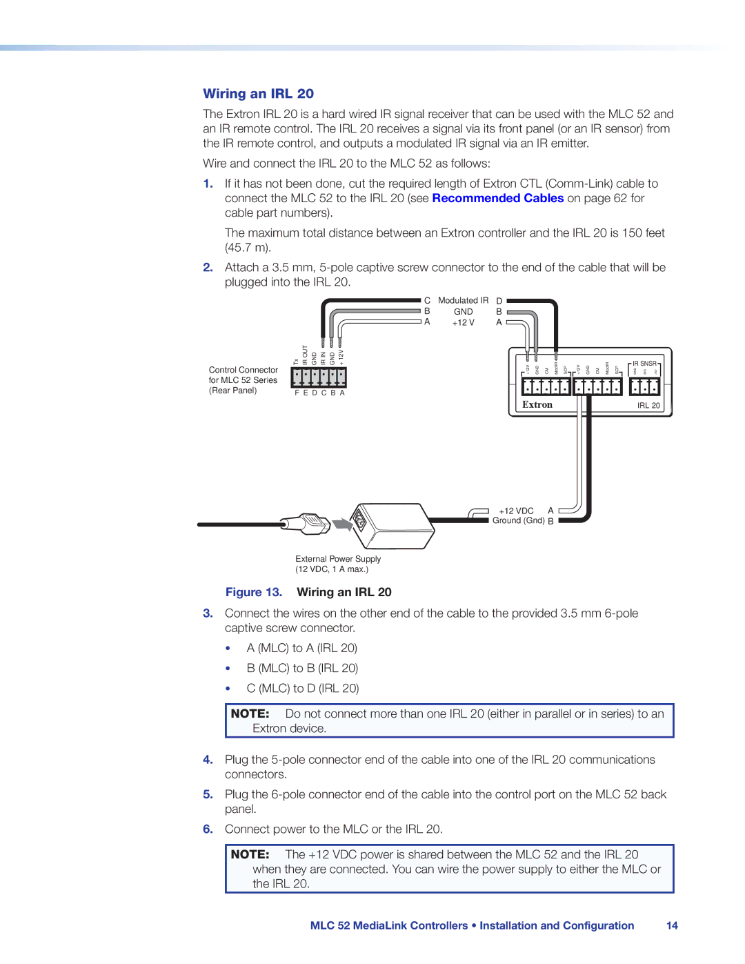 Extron electronic MLC 52 manual Wiring an IRL 