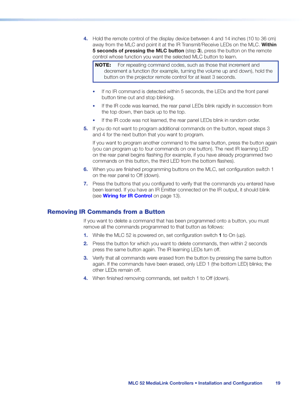 Extron electronic MLC 52 manual Removing IR Commands from a Button 