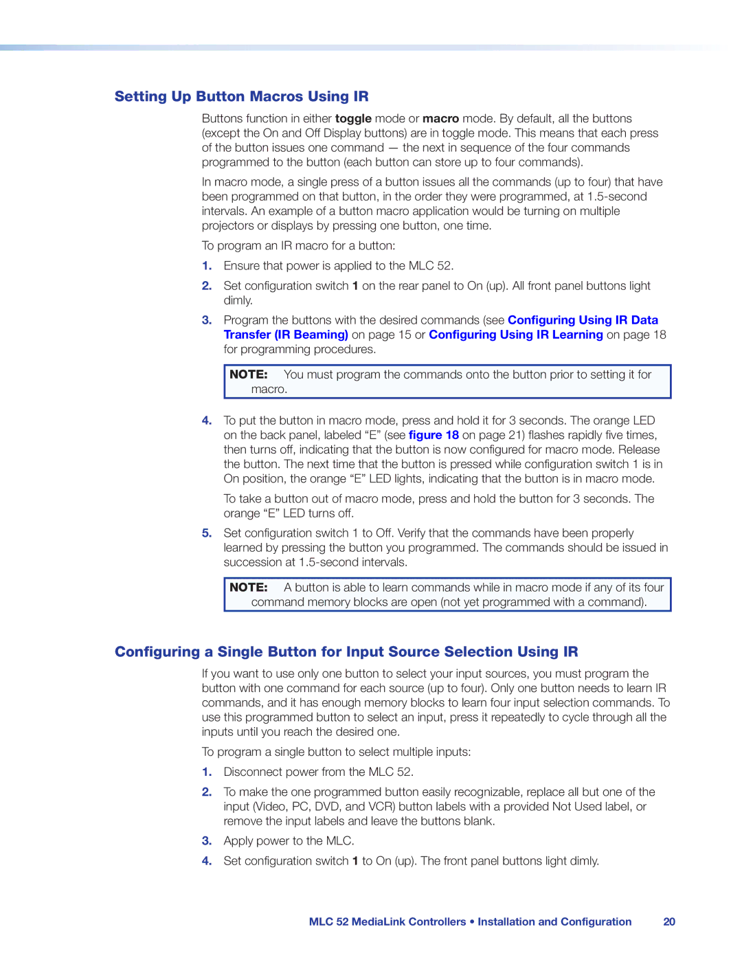Extron electronic MLC 52 manual Setting Up Button Macros Using IR 