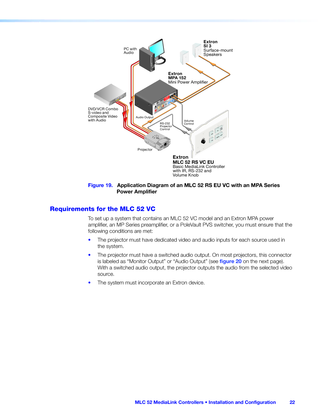 Extron electronic manual Requirements for the MLC 52 VC, Extron MPA 