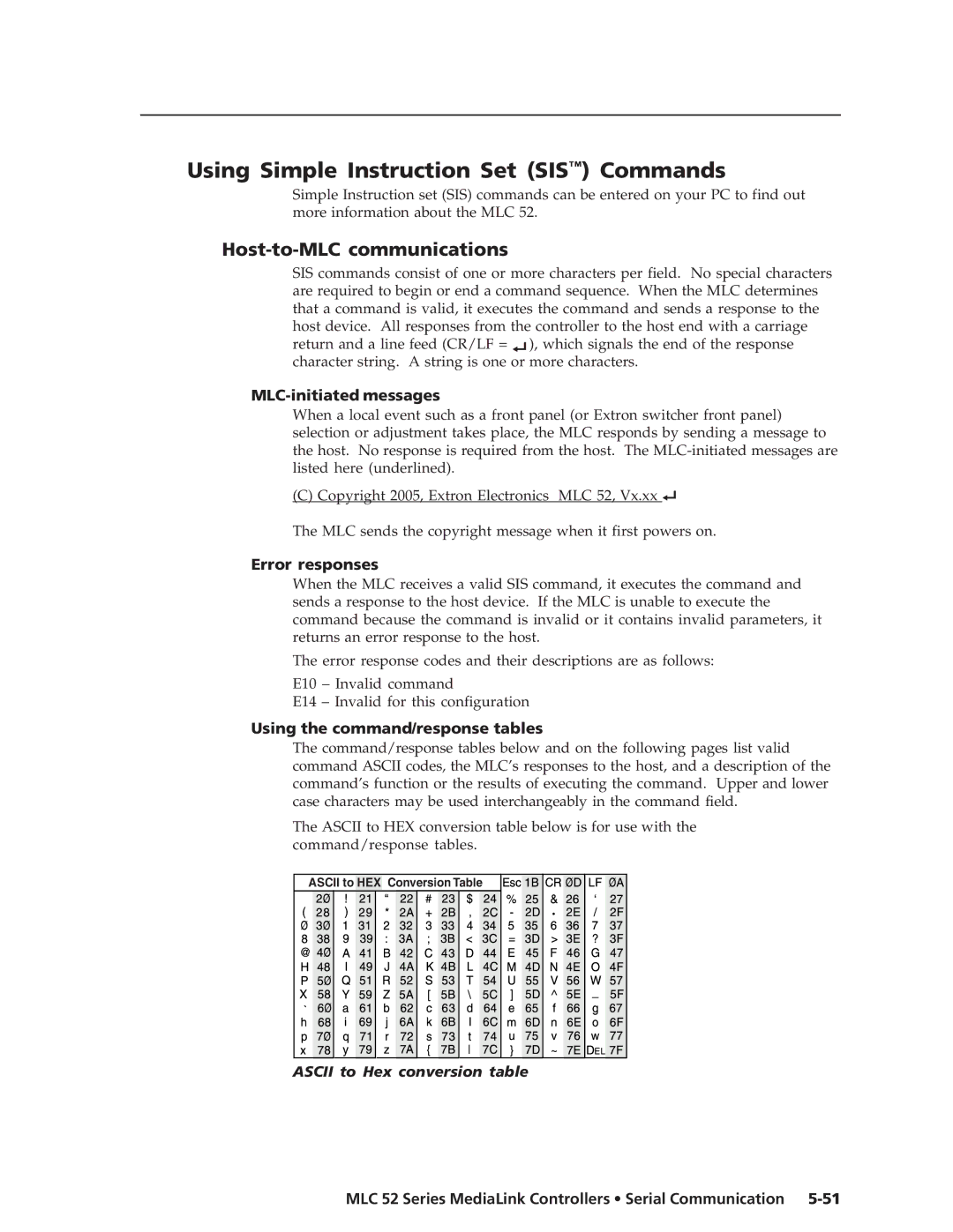 Extron electronic MLC 52 manual Using Simple Instruction Set SIS Commands, Host-to-MLC communications 