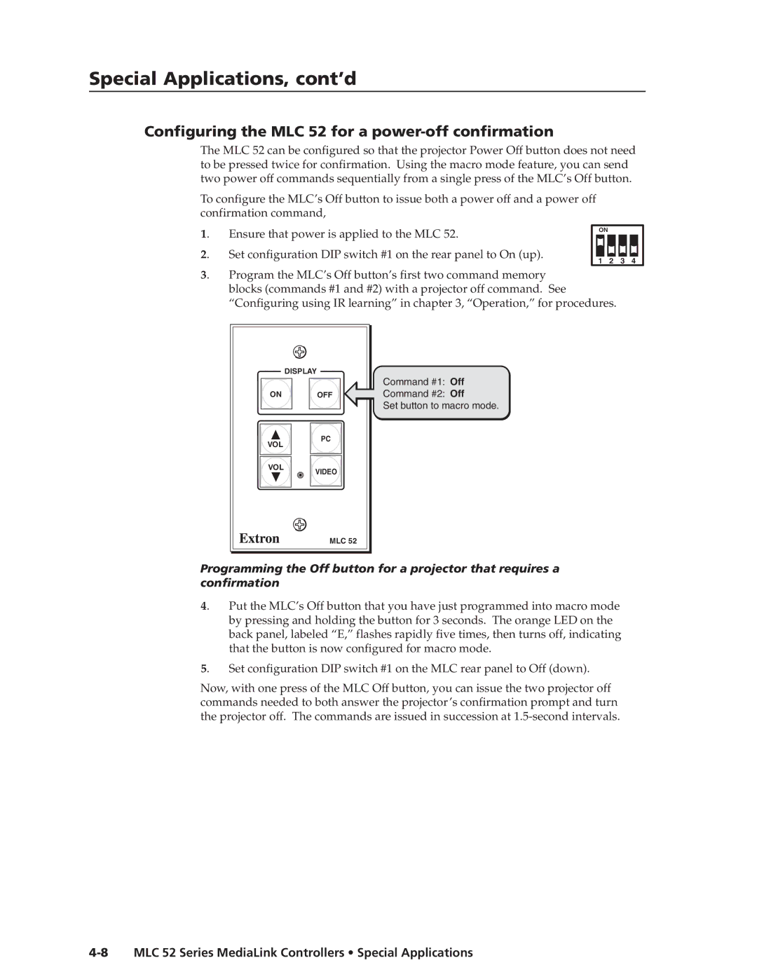 Extron electronic manual Configuring the MLC 52 for a power-off confirmation 