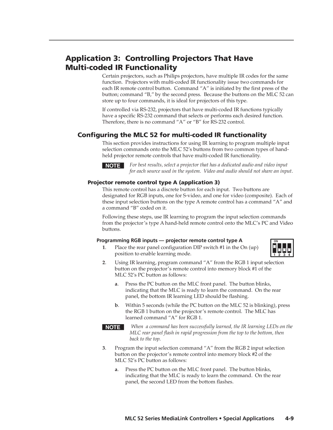 Extron electronic manual Configuring the MLC 52 for multi-coded IR functionality 