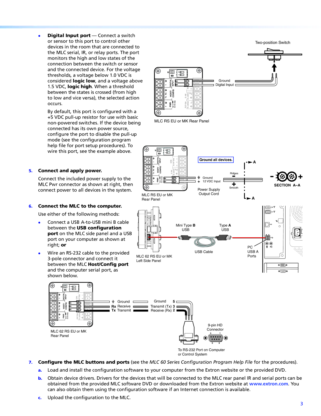 Extron electronic MLC 62 RS EU, MLC 62 RS MK setup guide Connect and apply power, Usb, USB a 