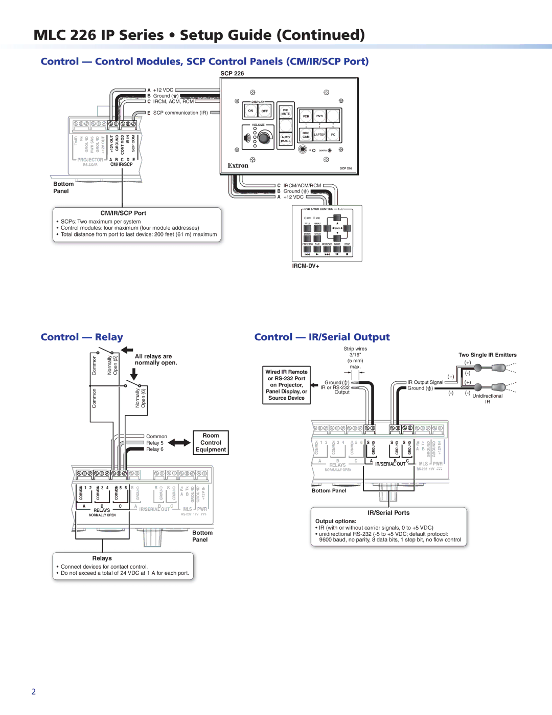 Extron electronic MLC226IP setup guide Control Control Modules, SCP Control Panels CM/IR/SCP Port, Control Relay 