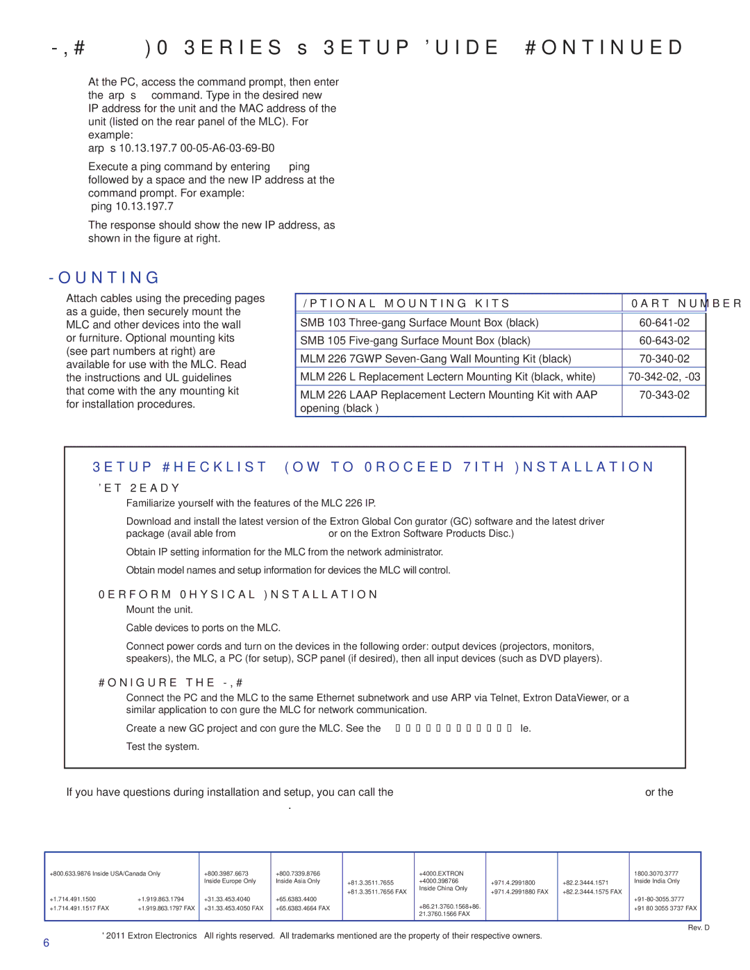 Extron electronic MLC226IP setup guide Mounting, Setup Checklist How to Proceed With Installation 