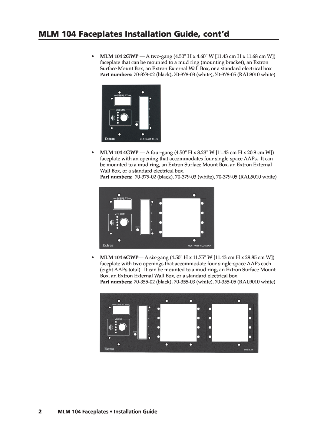 Extron electronic MLM 104 2GWP, MLM 104 4GWP, MLM 104 LAAP manual MLM 104 Faceplates Installation Guide, cont’d 