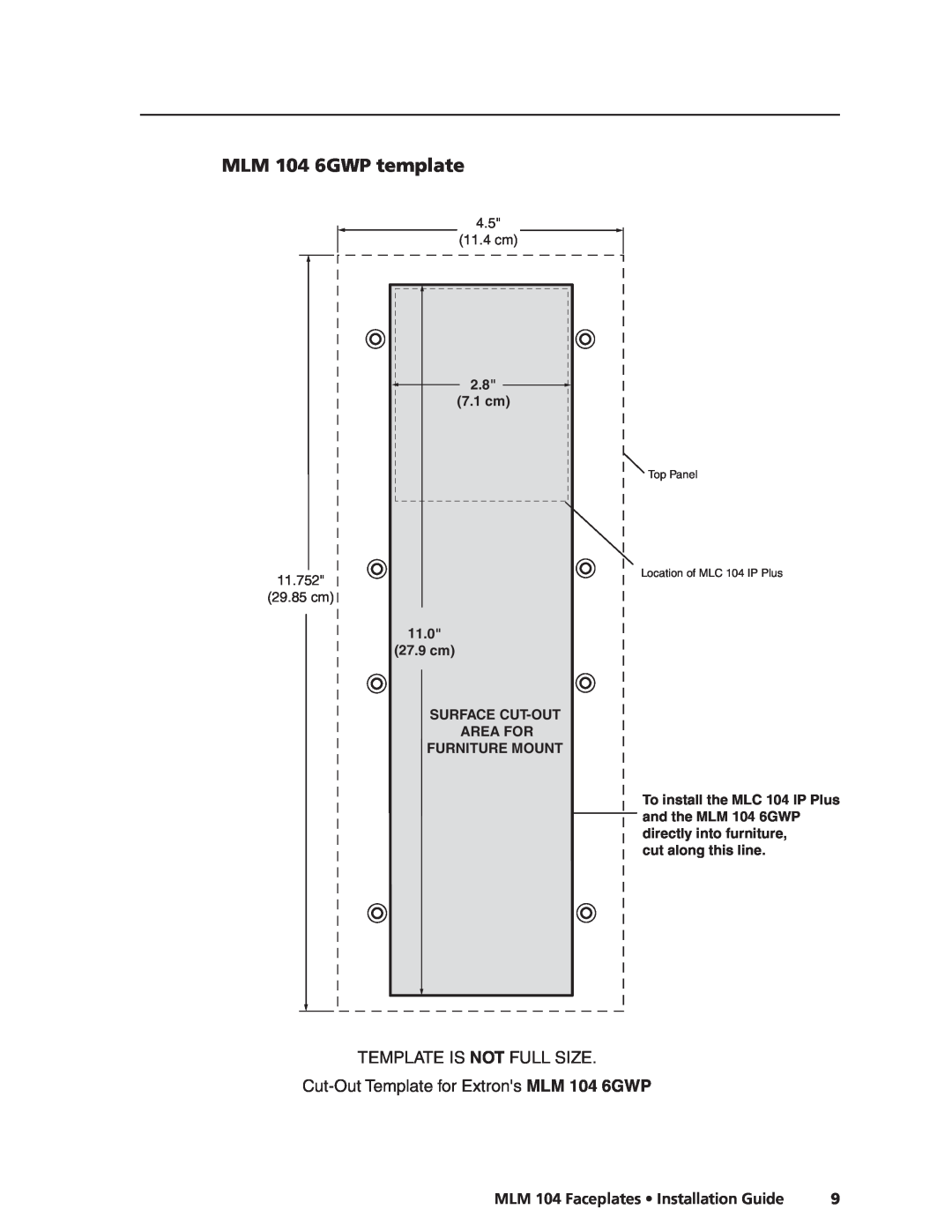 Extron electronic MLM 104 4GWP MLM 104 6GWP template, TEMPLATE IS NOT FULL SIZE Cut-Out Template for Extrons MLM 104 6GWP 