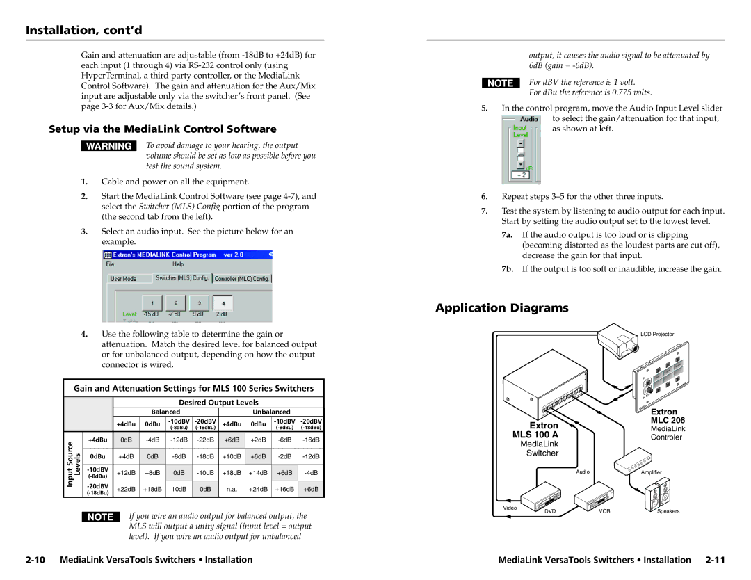 Extron electronic MLS 100 A, MLS 103 V, MLS 102 VGA Application Diagrams, Setup via the MediaLink Control Software 