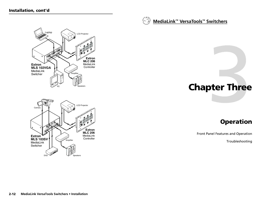 Extron electronic MLS 103 V, MLS 102 VGA, MLS 103 SV, MLS 100 A user manual Chapter Three, Operation 