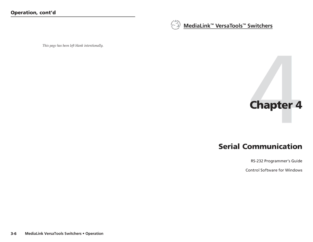 Extron electronic MLS 100 A, MLS 103 V, MLS 102 VGA, MLS 103 SV user manual 4Chapter, Serial Communication, Operation, cont’d 