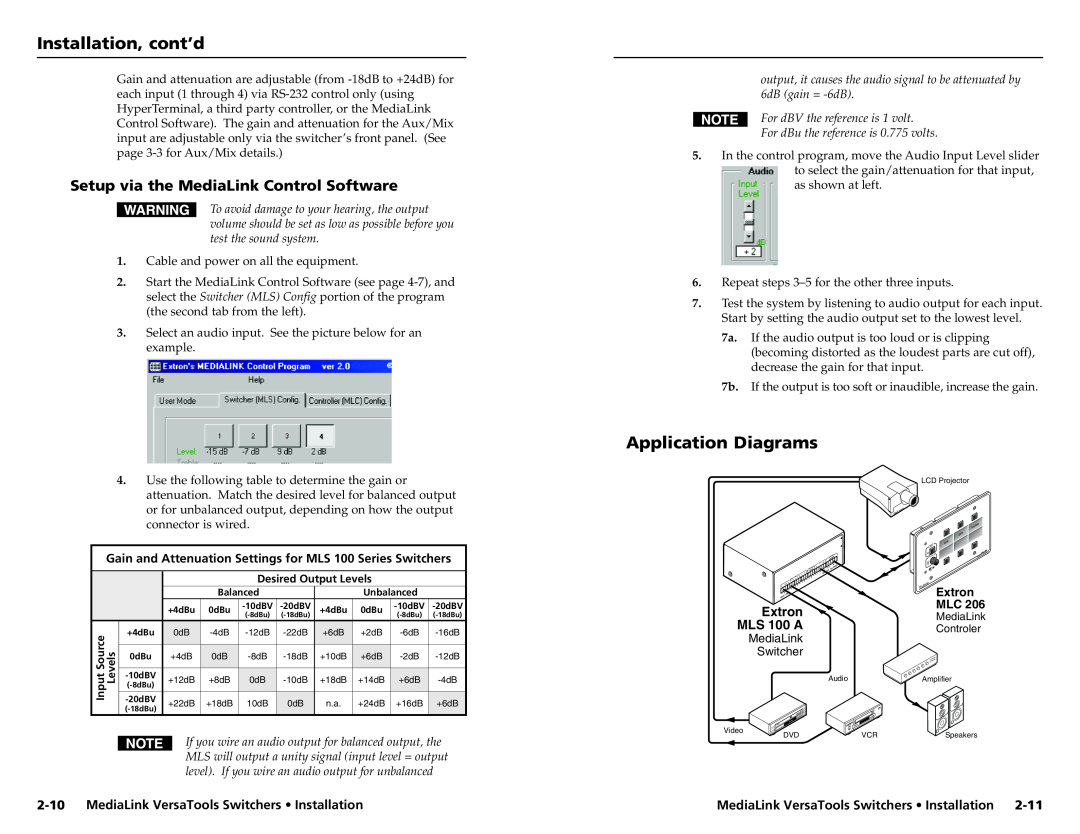 Extron electronic MLS 103 V user manual Application Diagrams, Setup via the MediaLink Control Software, Extron MLS 100 A 