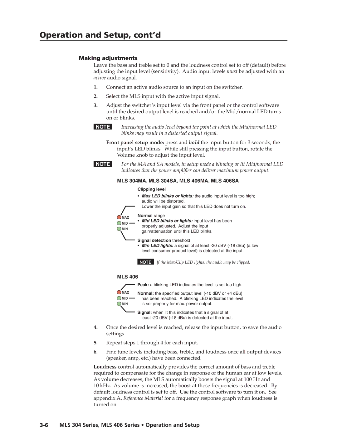 Extron electronic MLS 304SA, MLS 304MA manual Making adjustments, Clipping level, Normal range, Signal detection threshold 