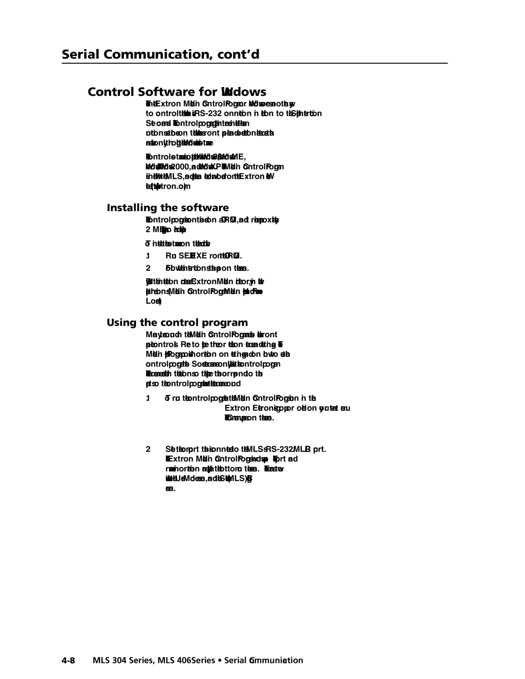 Extron electronic MLS 406, MLS 304SA manual Control Software for Windows, Installing the software, Using the control program 