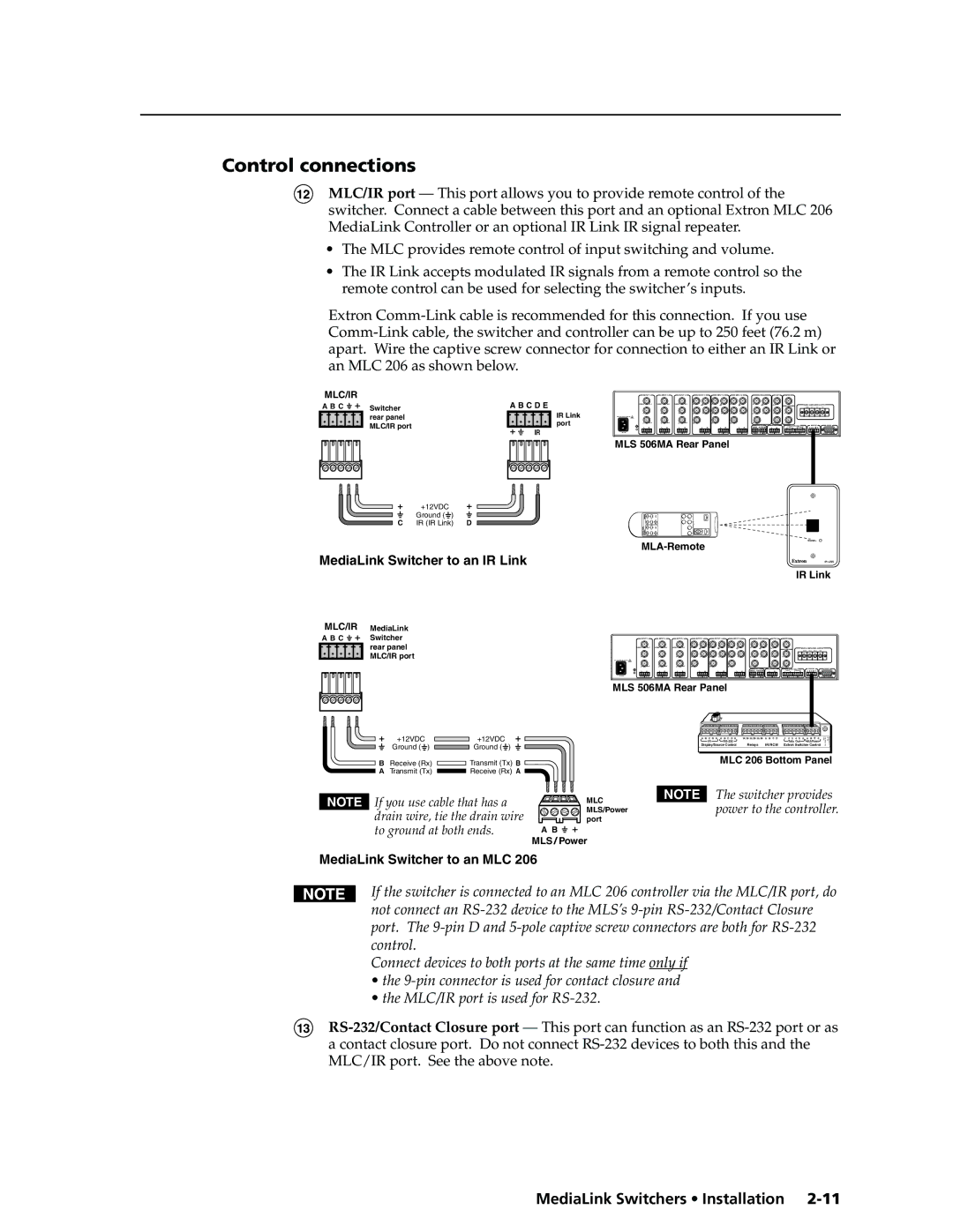 Extron electronic MLS 506SA, MLS 506MA, MLS 306 manual MediaLink Switcher to an MLC 