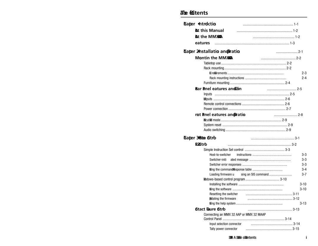 Extron electronic MMX 32 VGA A user manual Table of Contents 