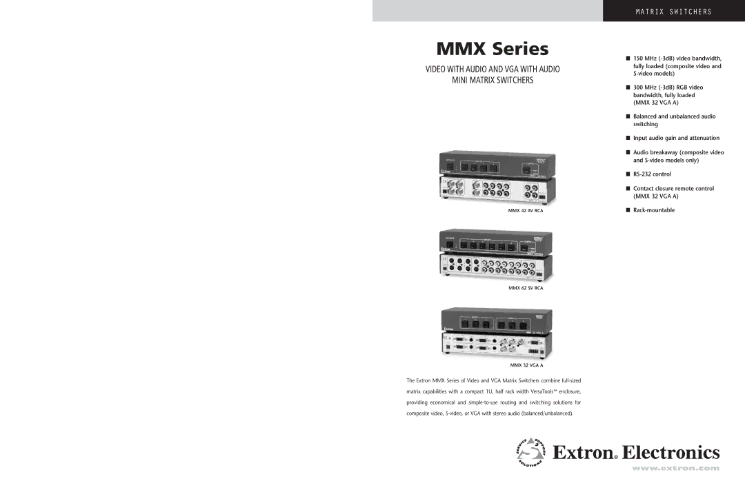 Extron electronic MMX 62 SV RCA, MMX 42 AV RCA manual MMX Series 