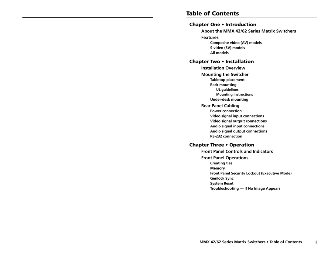 Extron electronic MMX 62, MMX 42 user manual Table of Contents 