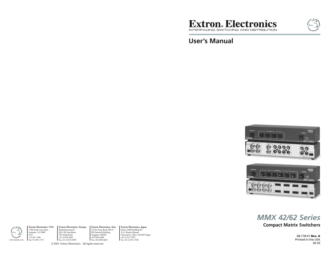 Extron electronic MMX 42, MMX 62 user manual Compact Matrix Switchers, Usa 