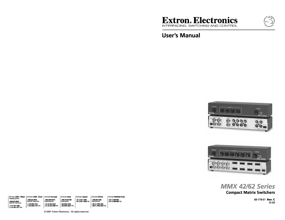 Extron electronic user manual Compact Matrix Switchers, MMX 42/62 Series, User’s Manual, 68-778-01 Rev. C, Extron Asia 