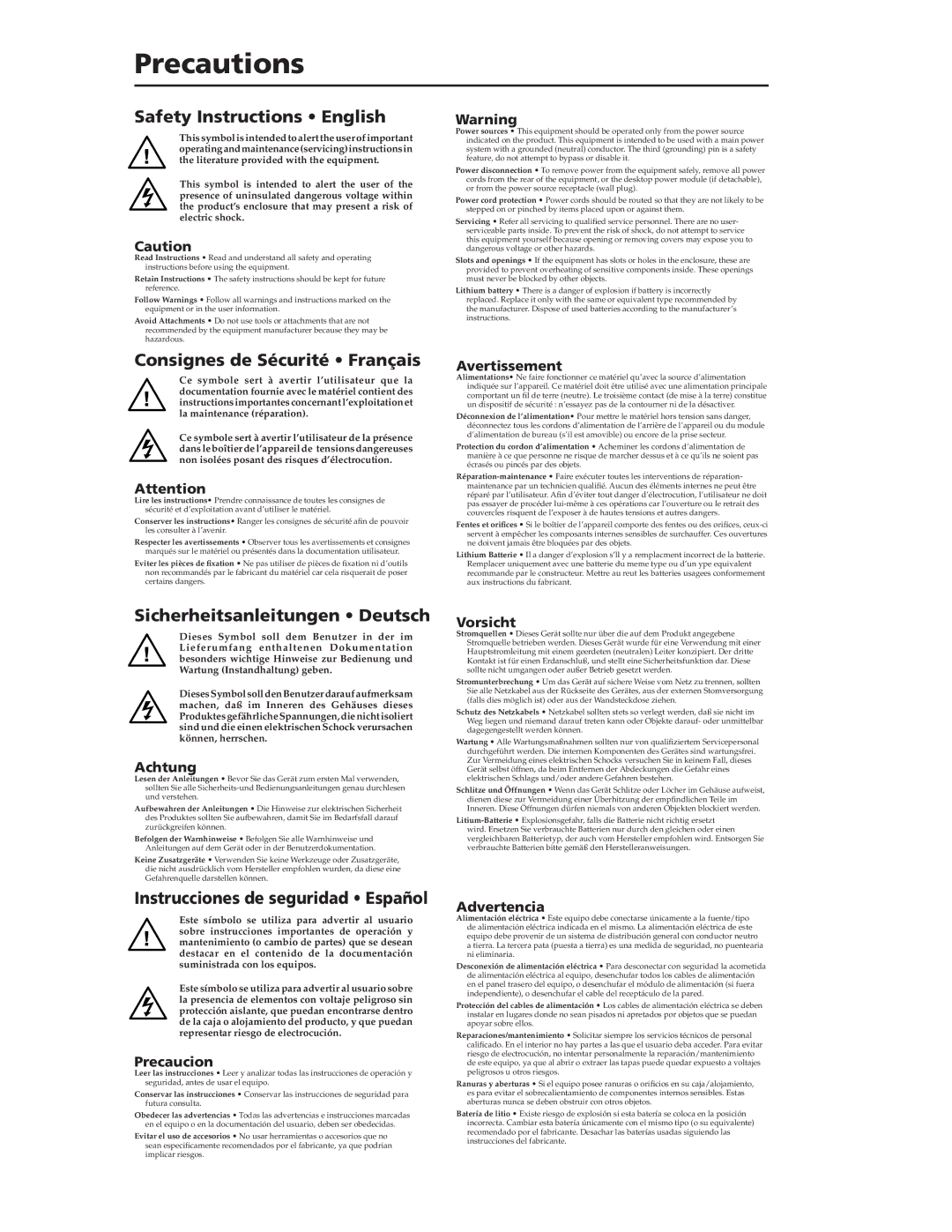 Extron electronic MP 101 user manual Precautions 