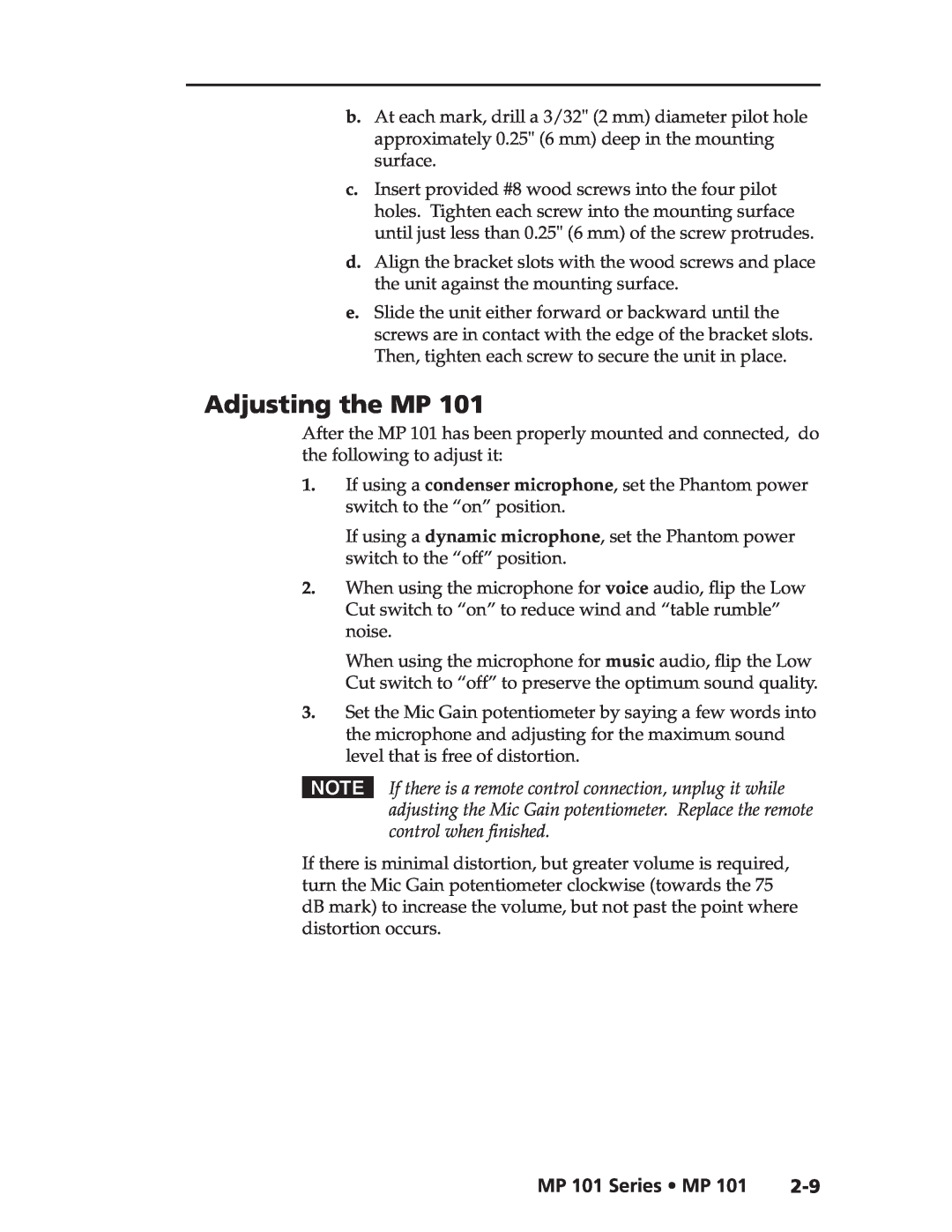 Extron electronic user manual Adjusting the MP, MP 101 Series MP 