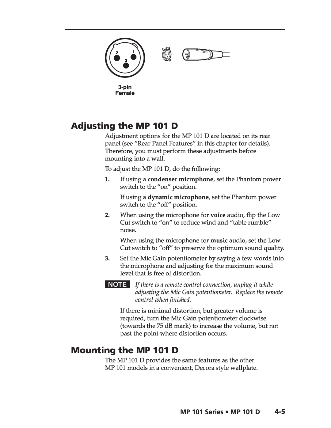 Extron electronic user manual Adjusting the MP 101 D, Mounting the MP 101 D, MP 101 Series MP 101 D 