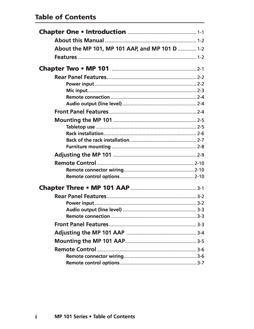 Extron electronic user manual About the MP 101, MP 101 AAP, and MP 101 D, iMP 101 Series Table of Contents 