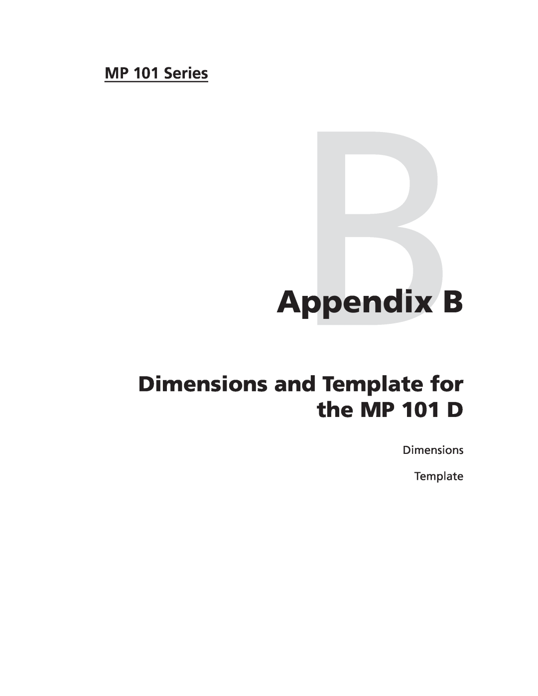 Extron electronic user manual AppendixBB, Dimensions and Template for the MP 101 D, Dimensions Template, MP 101 Series 