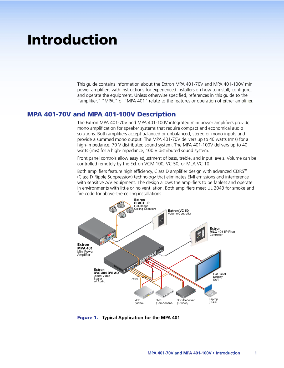 Extron electronic manual Introduction, MPA 401-70V and MPA 401-100V Description 