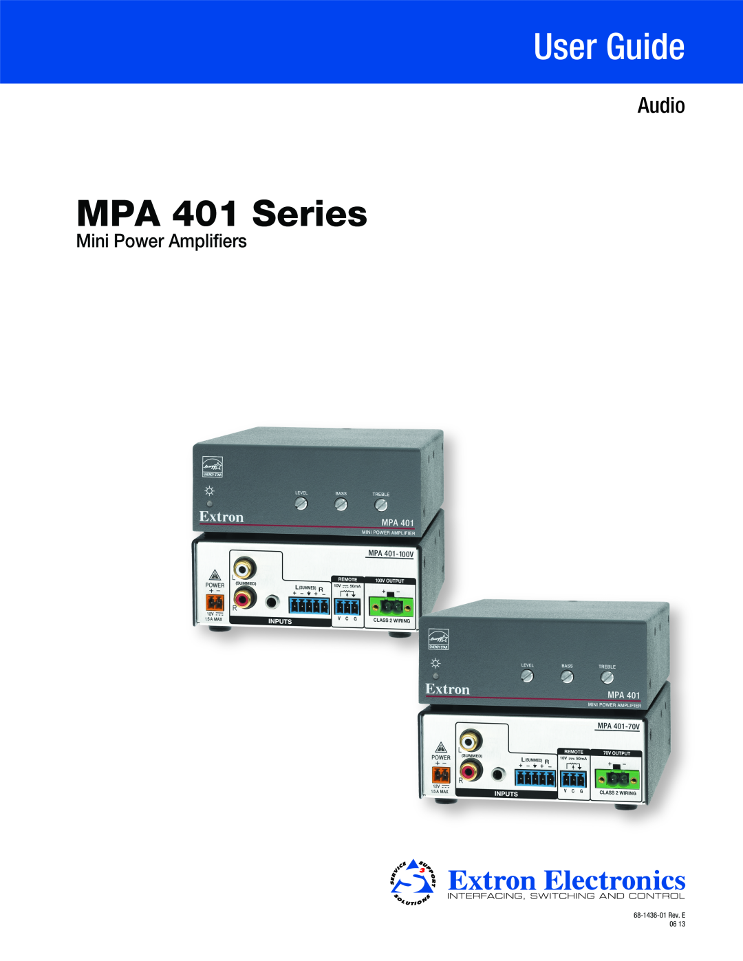 Extron electronic manual MPA 401 Series, User Guide, Audio, Mini Power Ampliﬁers 