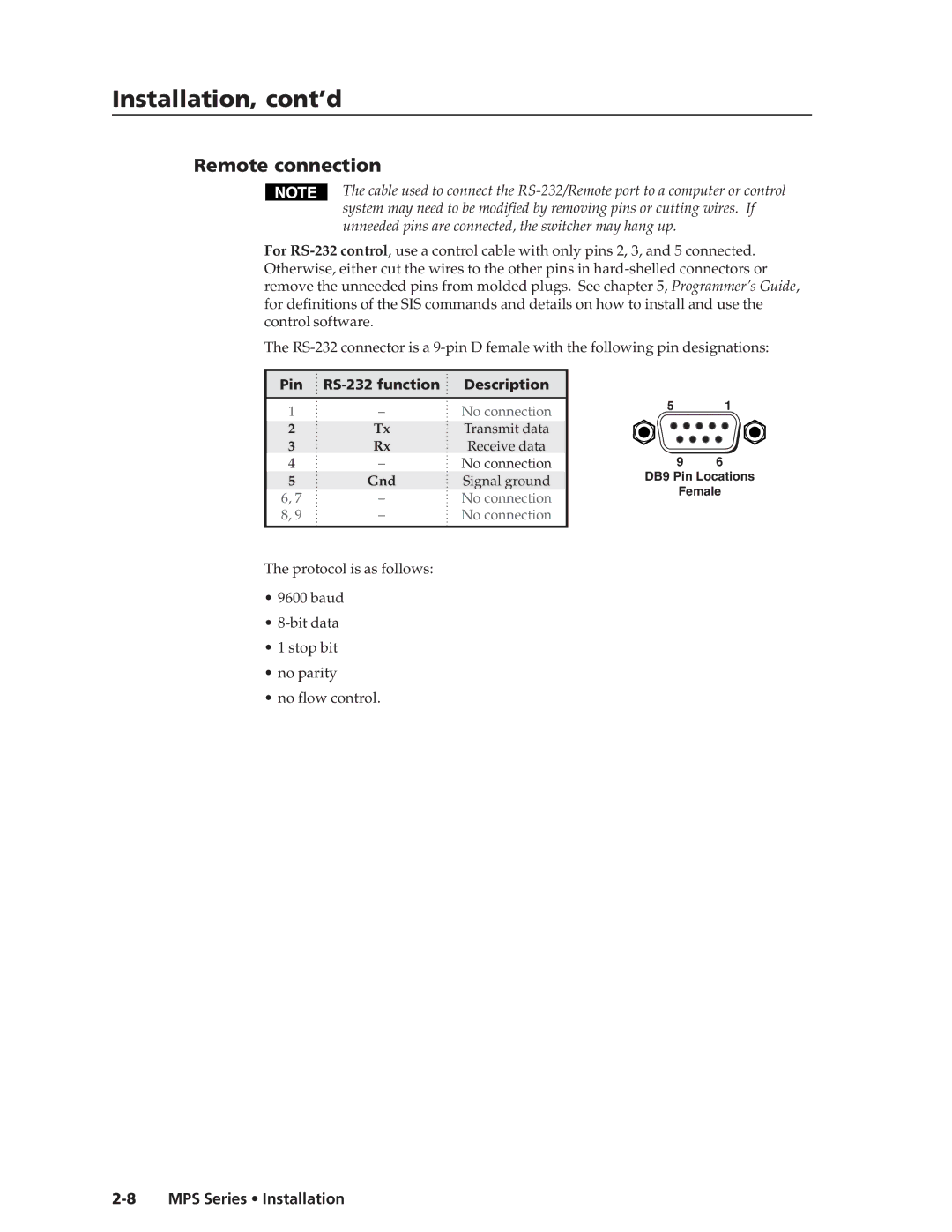 Extron electronic MPS 112CS manual Remote connection 