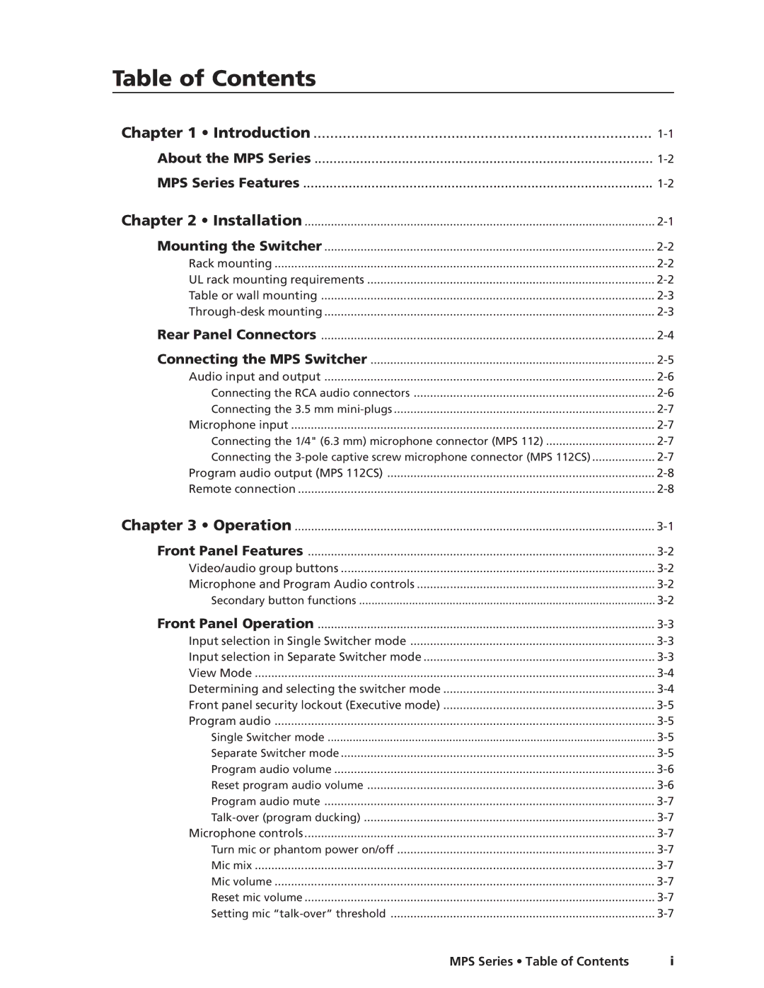 Extron electronic MPS 112CS manual Table of Contents 