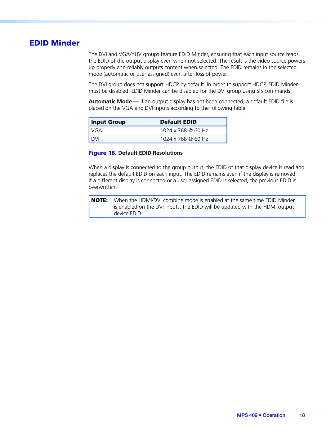 Extron electronic MPS 409 manual Edid Minder, Input Group Default Edid 