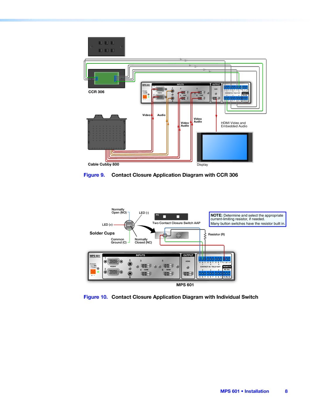 Extron electronic MPS 601 manual Contact Closure Application Diagram with Individual Switch 