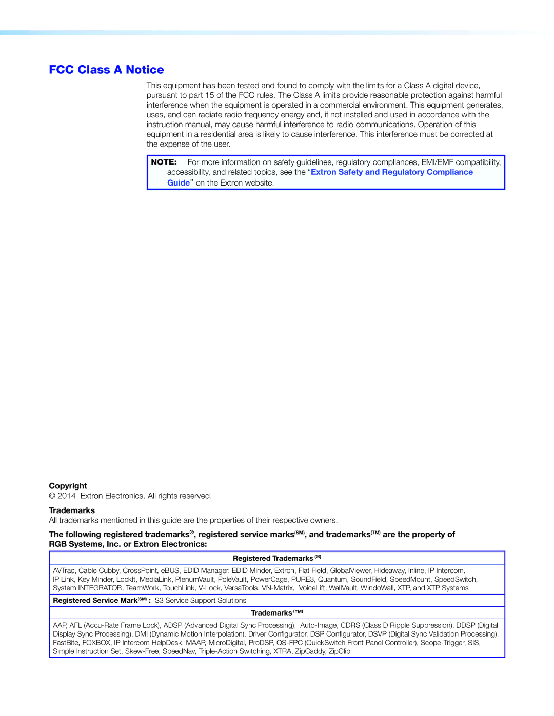 Extron electronic MPS 601 manual FCC Class a Notice 