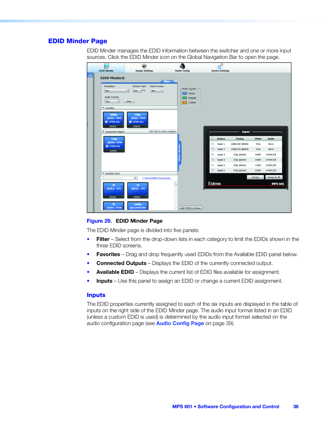 Extron electronic MPS 601 manual Edid Minder, Inputs 