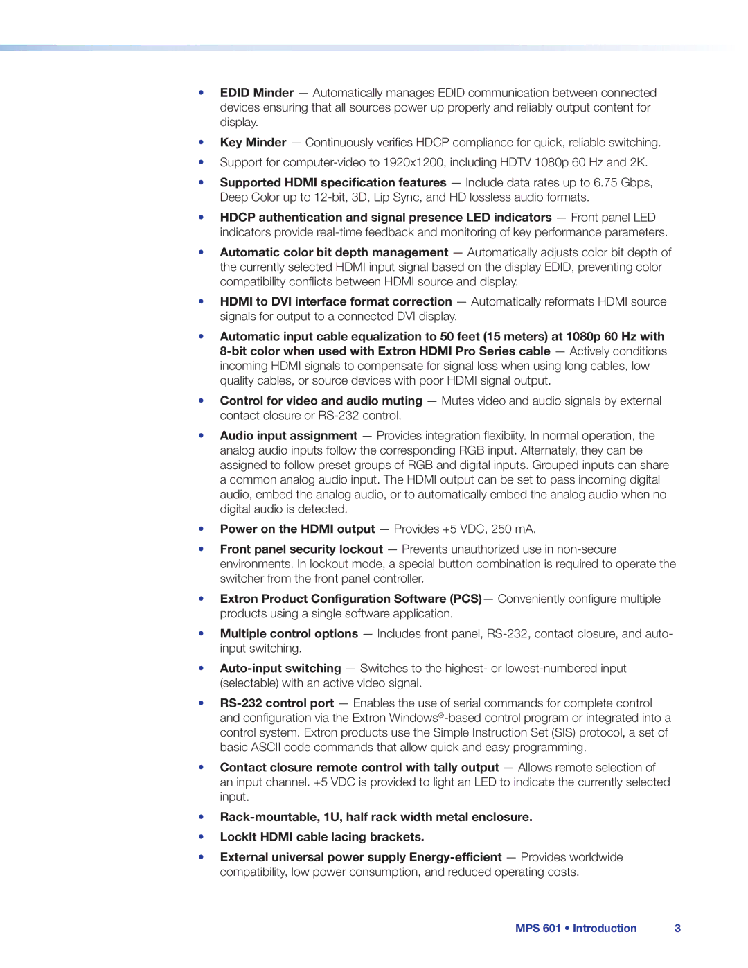 Extron electronic manual MPS 601 Introduction 