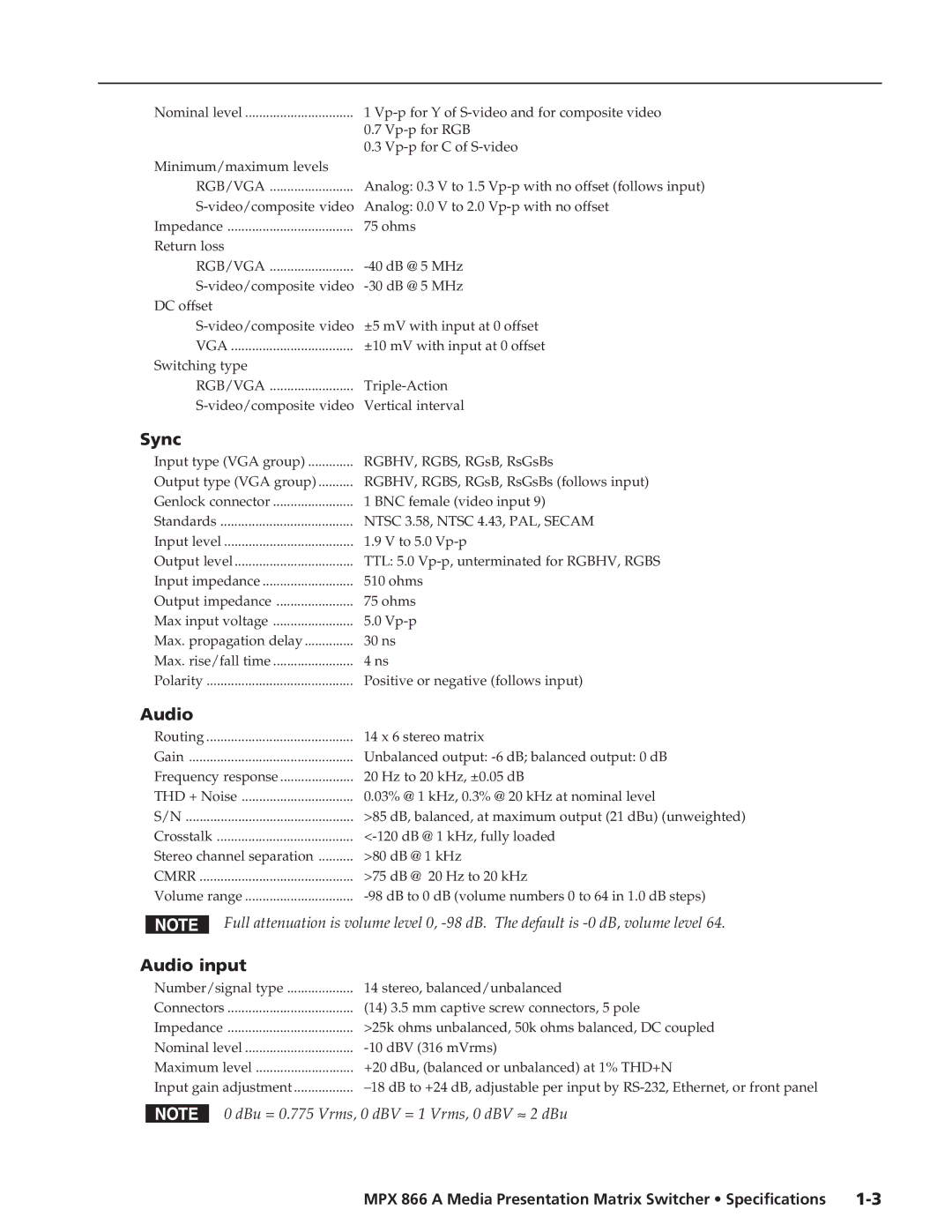 Extron electronic MPX 866 A specifications Sync, Audio input 