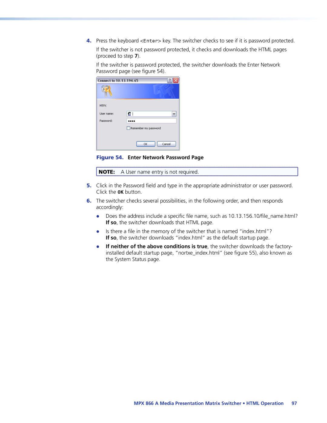 Extron electronic MPX 866 A manual Enter Network Password 