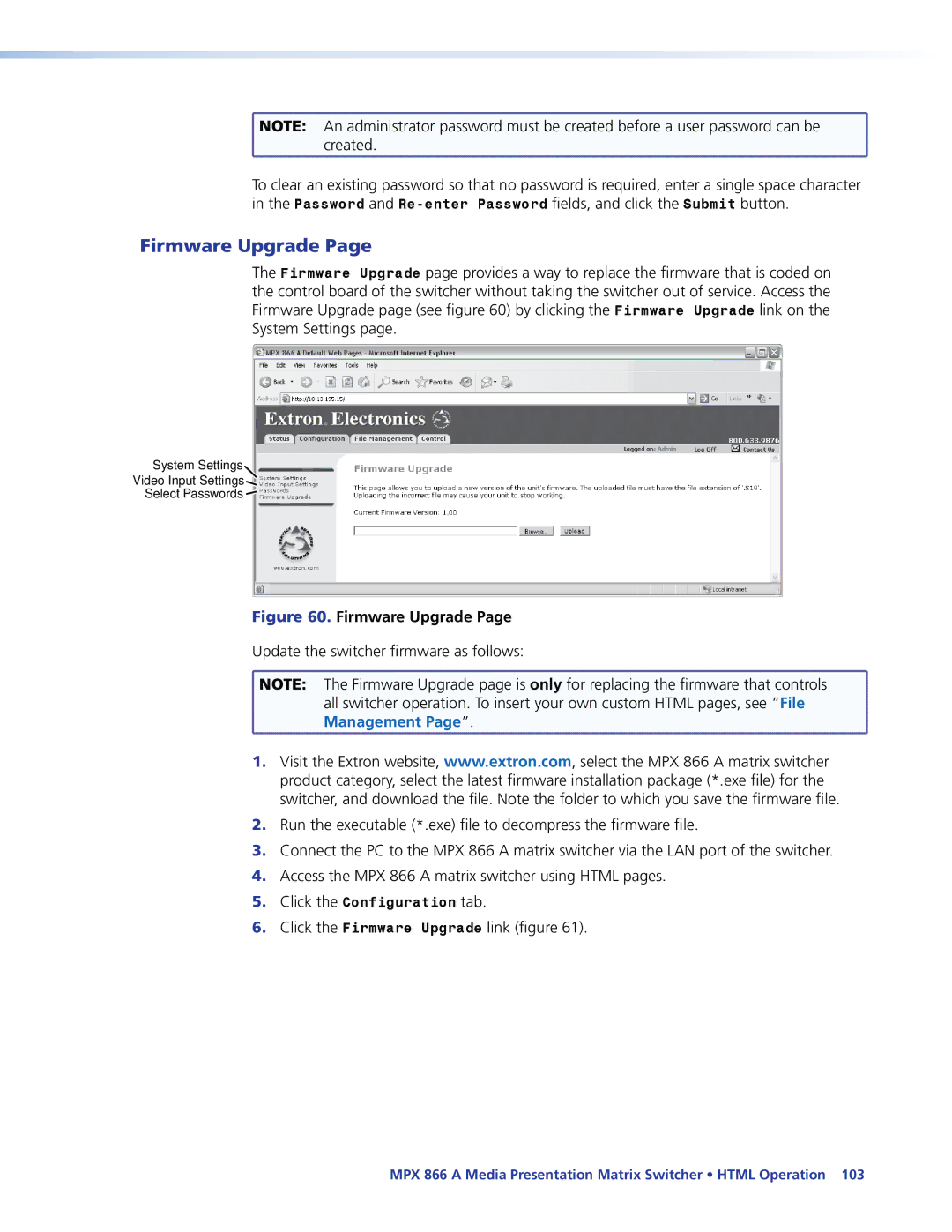 Extron electronic MPX 866 A manual Firmware Upgrade 