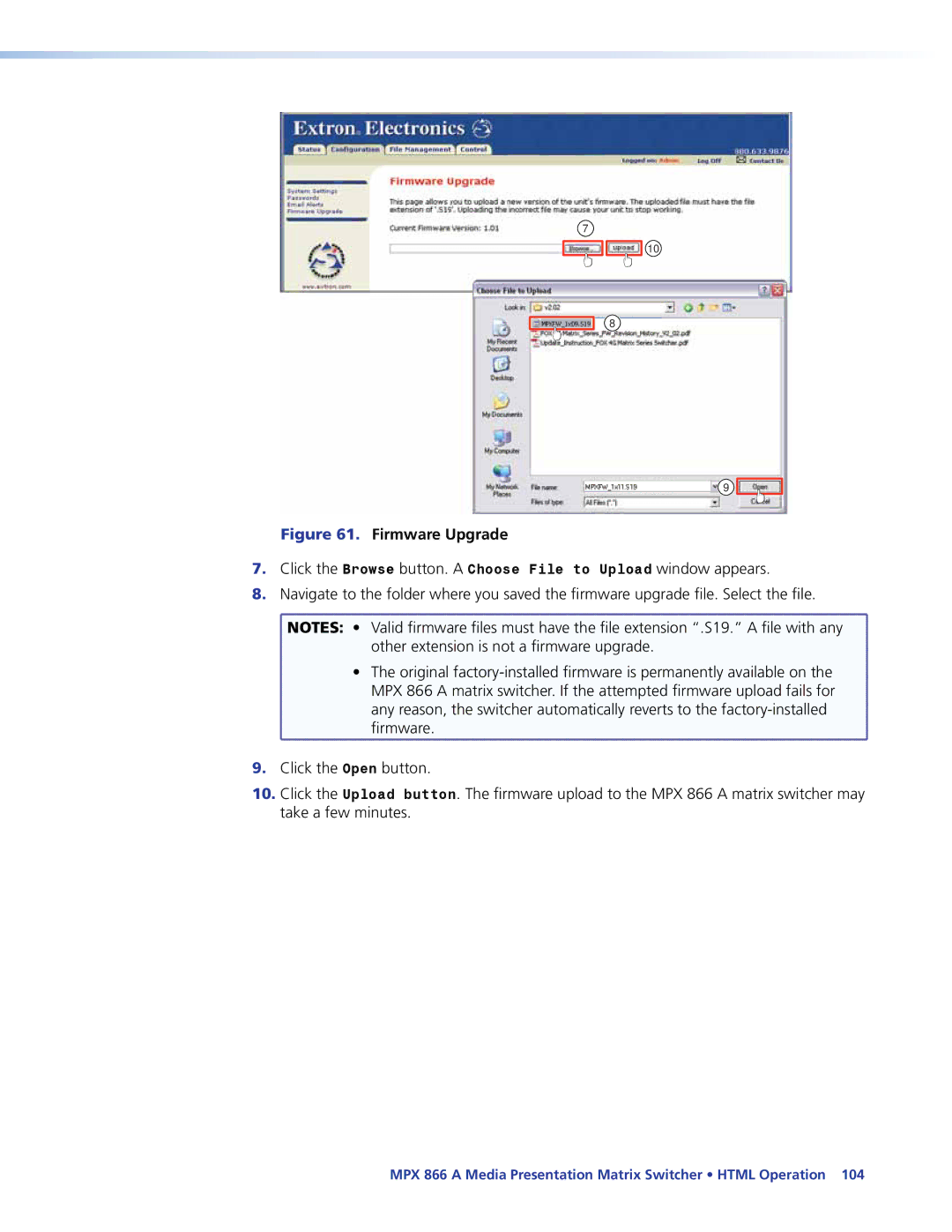 Extron electronic MPX 866 A manual Firmware Upgrade 