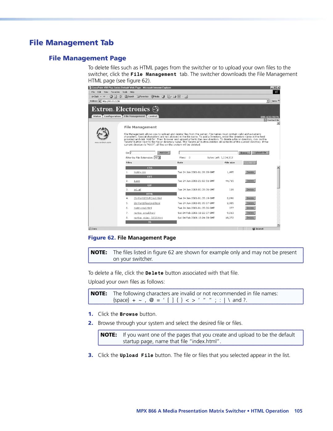 Extron electronic MPX 866 A manual File Management Tab 