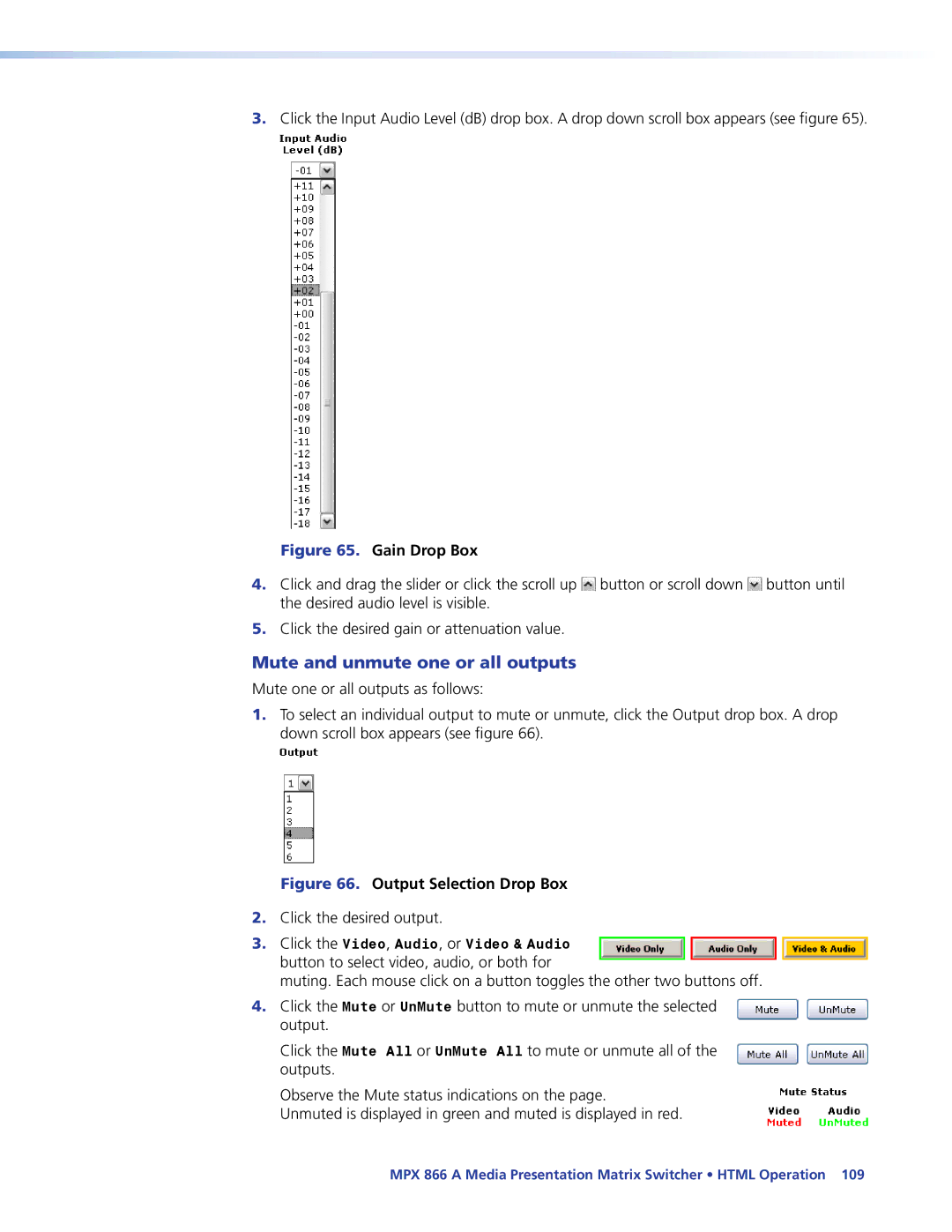 Extron electronic MPX 866 A manual Mute and unmute one or all outputs, Click the desired output 