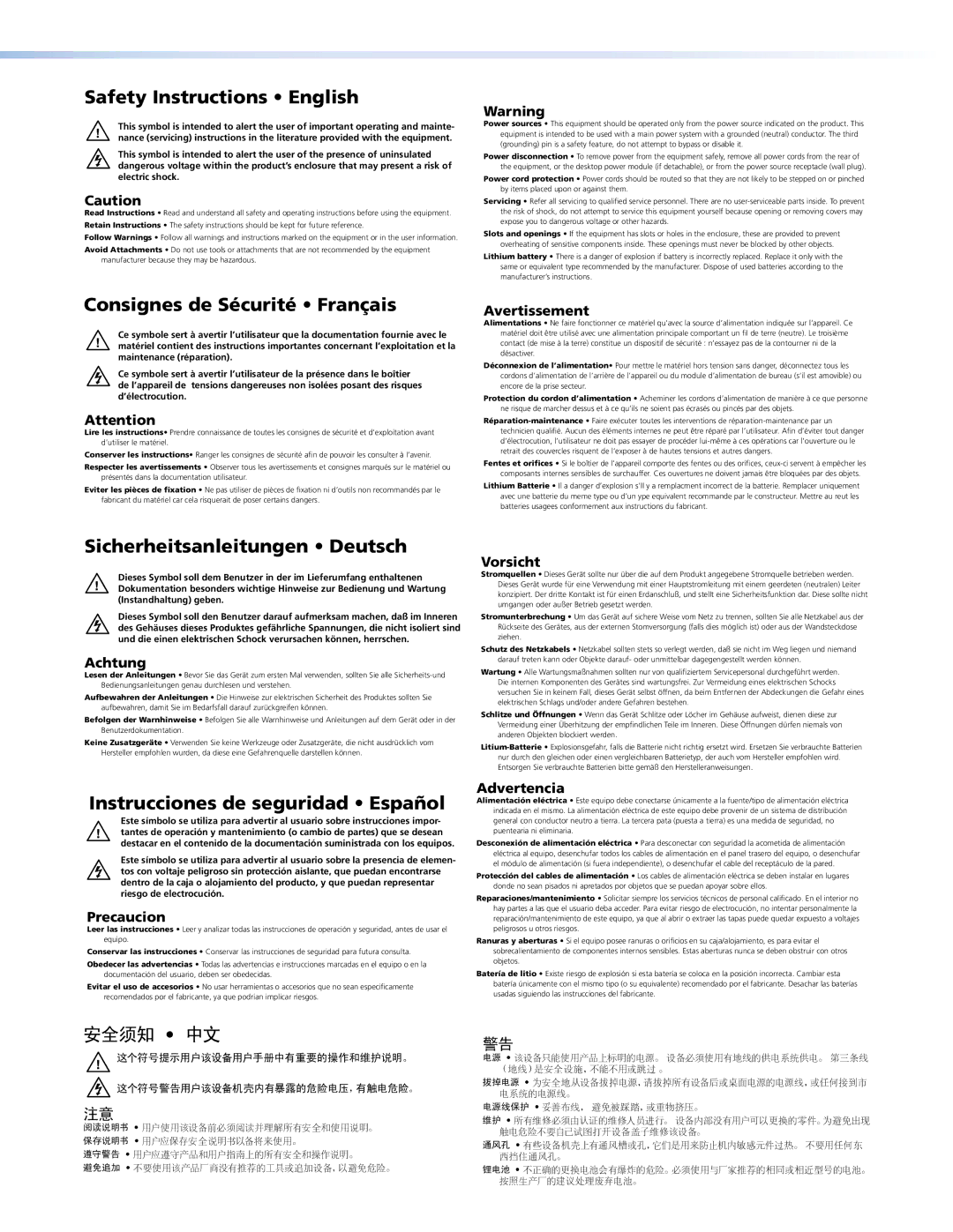 Extron electronic MPX 866 A manual Safety Instructions English 