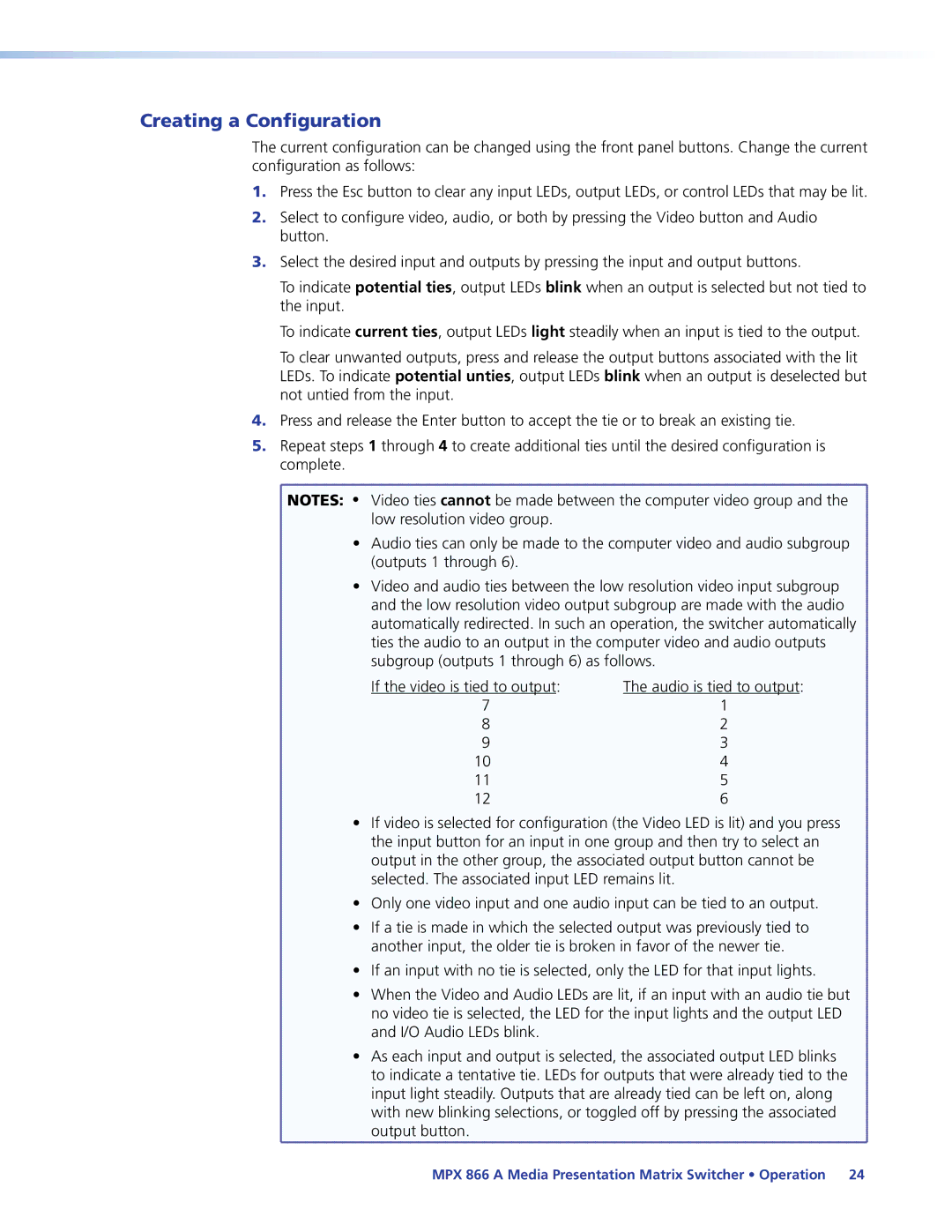 Extron electronic MPX 866 A manual Creating a Configuration 