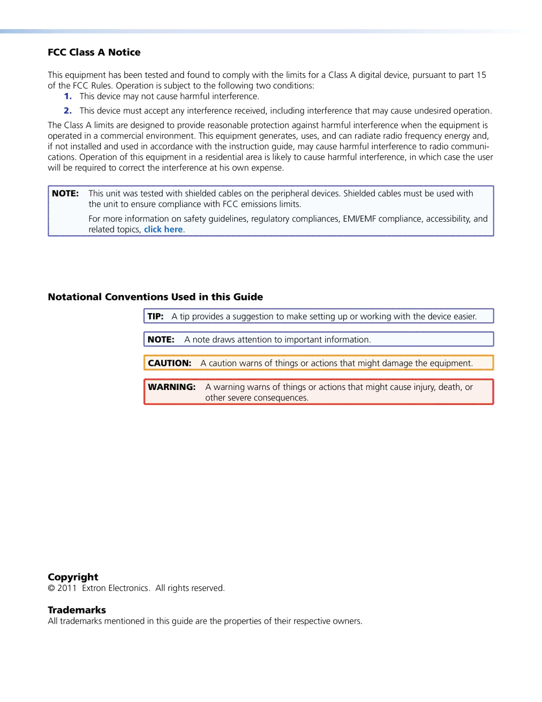 Extron electronic MPX 866 A manual FCC Class a Notice, Extron Electronics. All rights reserved 