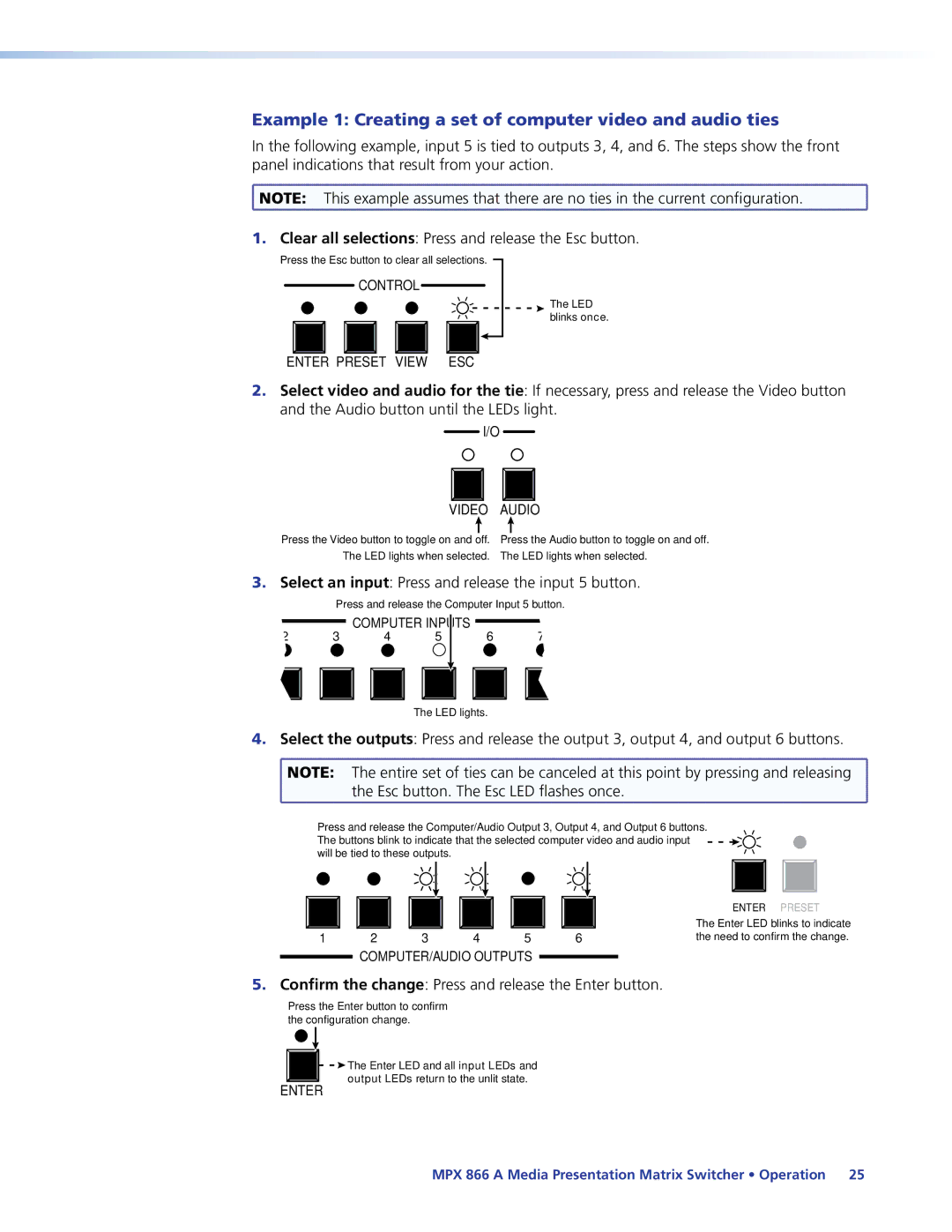 Extron electronic MPX 866 A manual Example 1 Creating a set of computer video and audio ties 