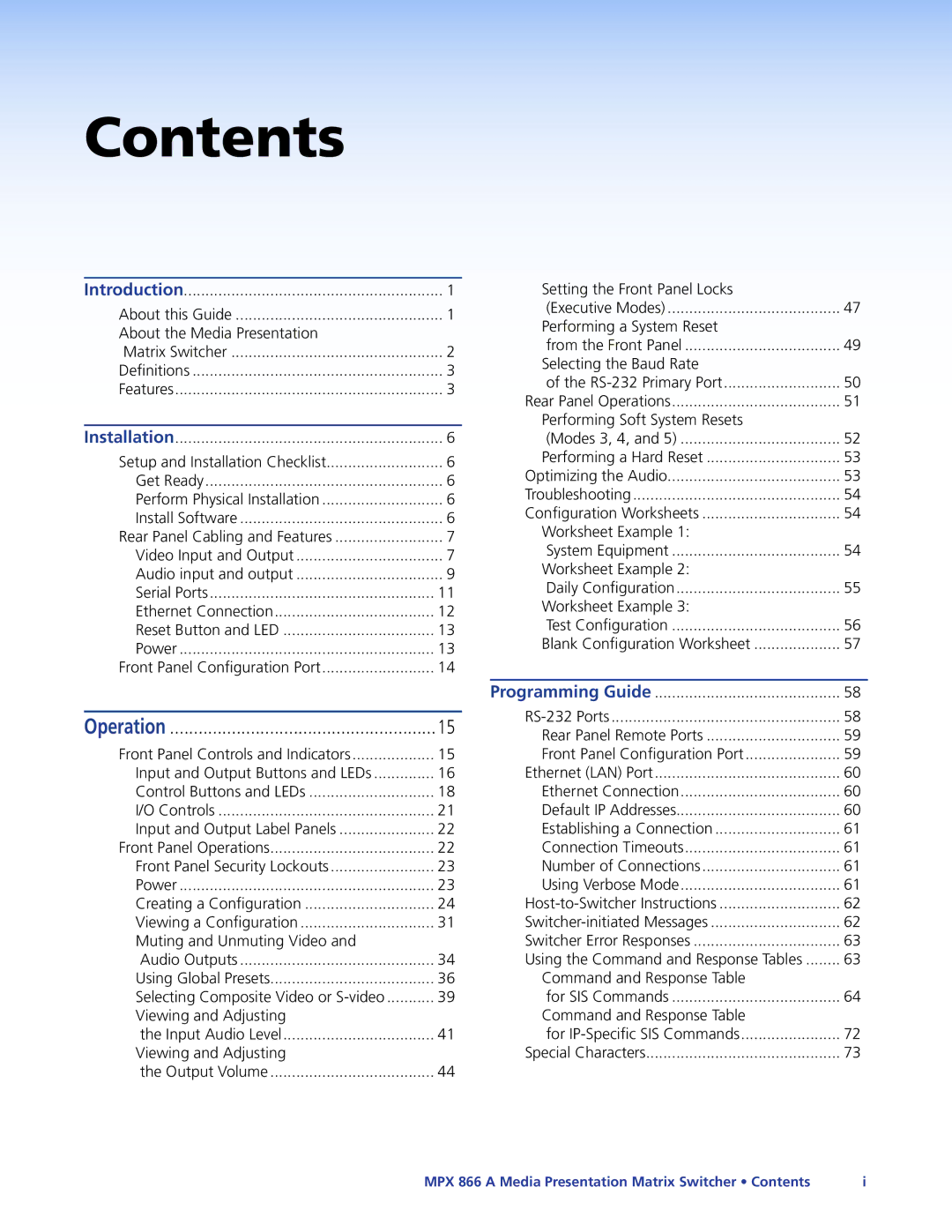 Extron electronic MPX 866 A manual Contents 